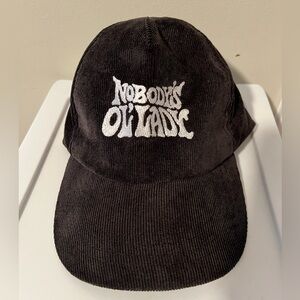 WOMEN OWNED!🪩Axel Co Dark Grey Corduroy Cap with White Embroidery phrase.